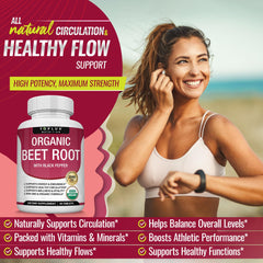 Toplux beet root tablets being poured for a quick daily dose and energy.