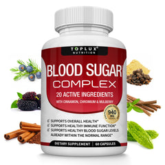 Toplux Blood Sugar Complex bottle for daily balance.