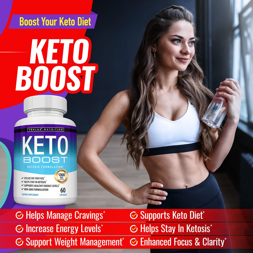 Packaging display of Keto Boost bottle with USA-made badge.