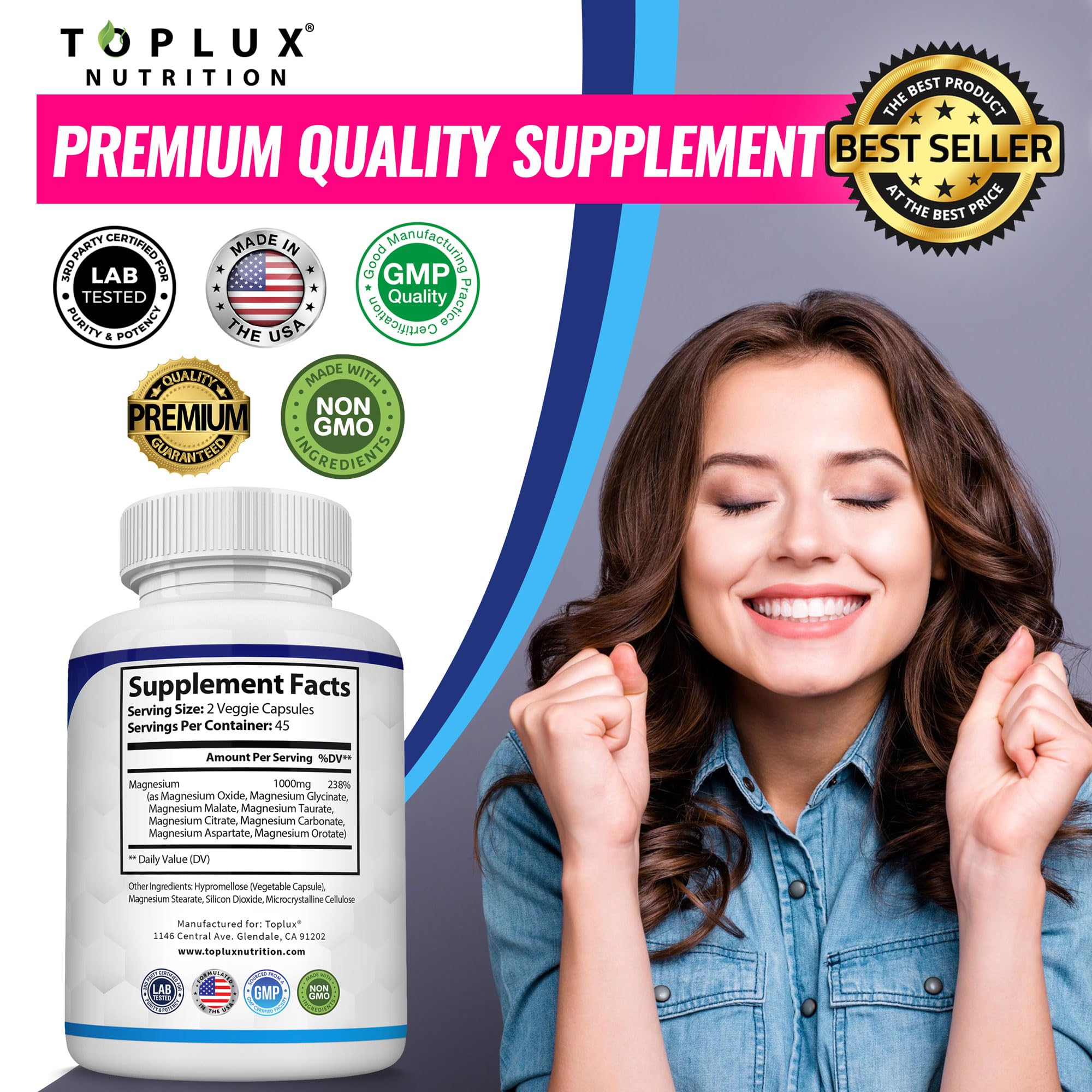 Packaging display of Toplux Magnesium Complex for active lifestyles.