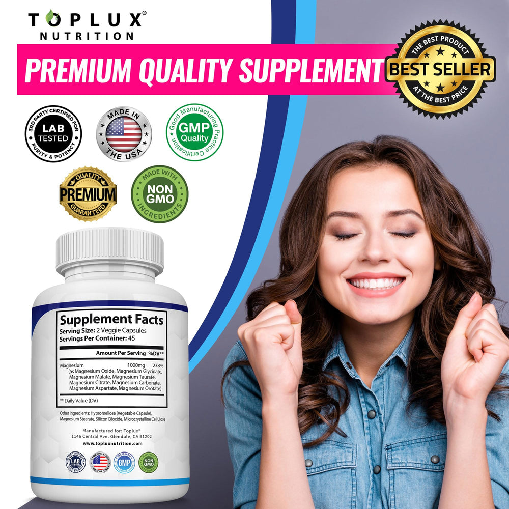 Packaging display of Toplux Magnesium Complex for active lifestyles.