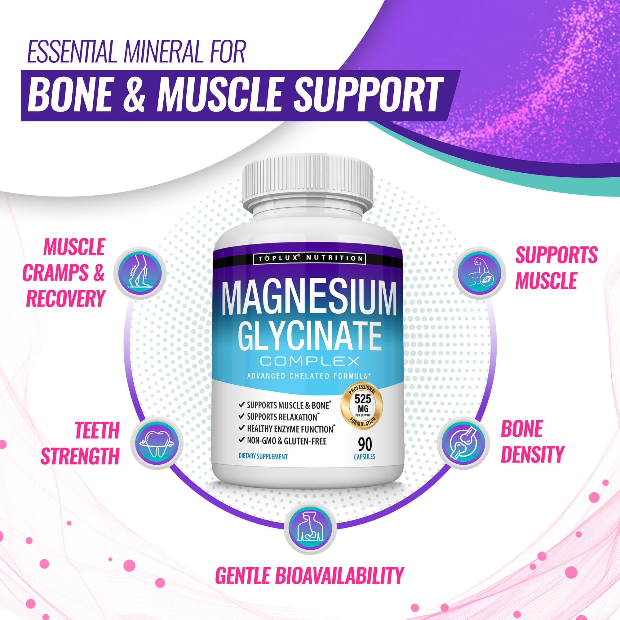 Toplux Magnesium Glycinate capsules in hand for convenient daily use.