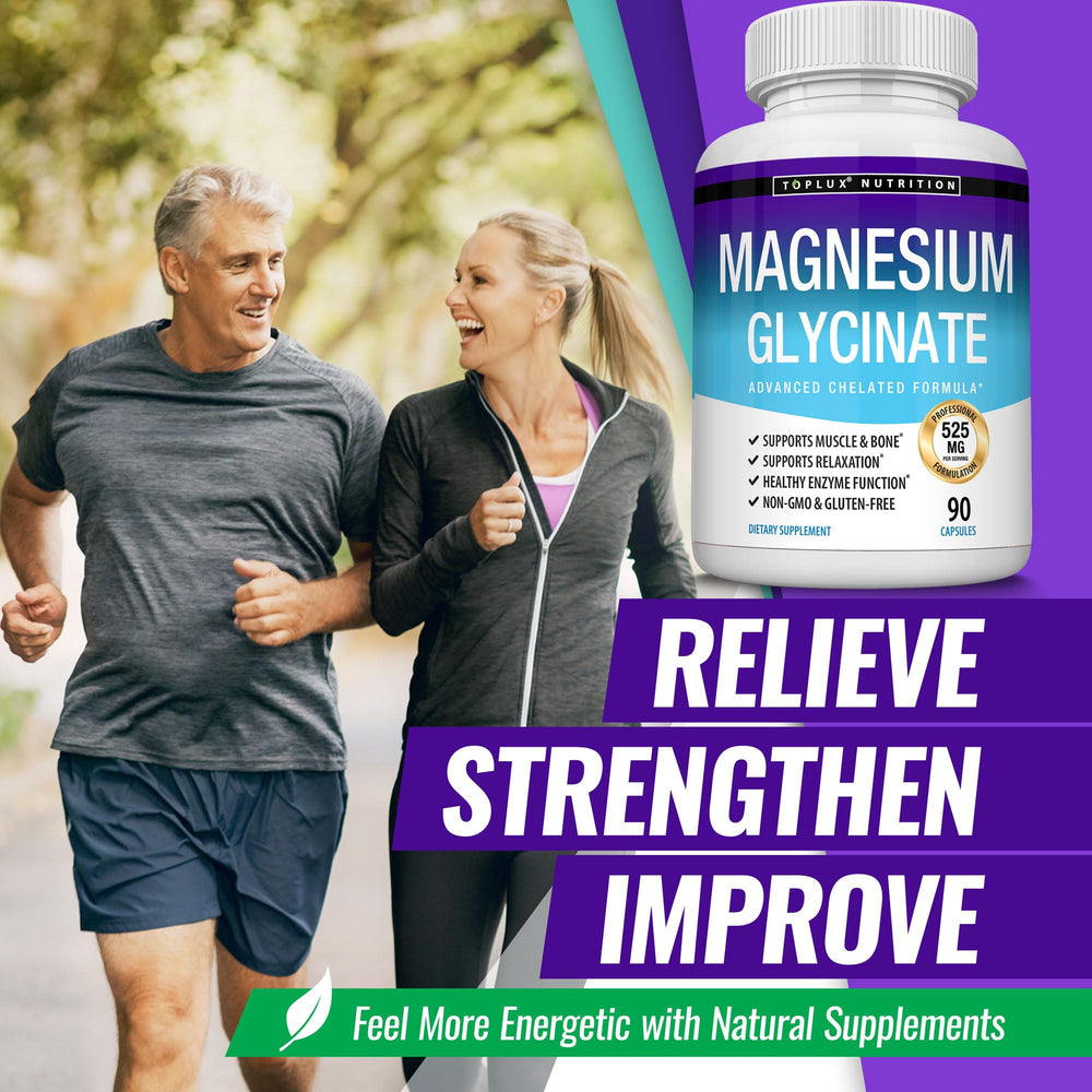 Toplux Magnesium Glycinate packaging on table ready for daily routine.