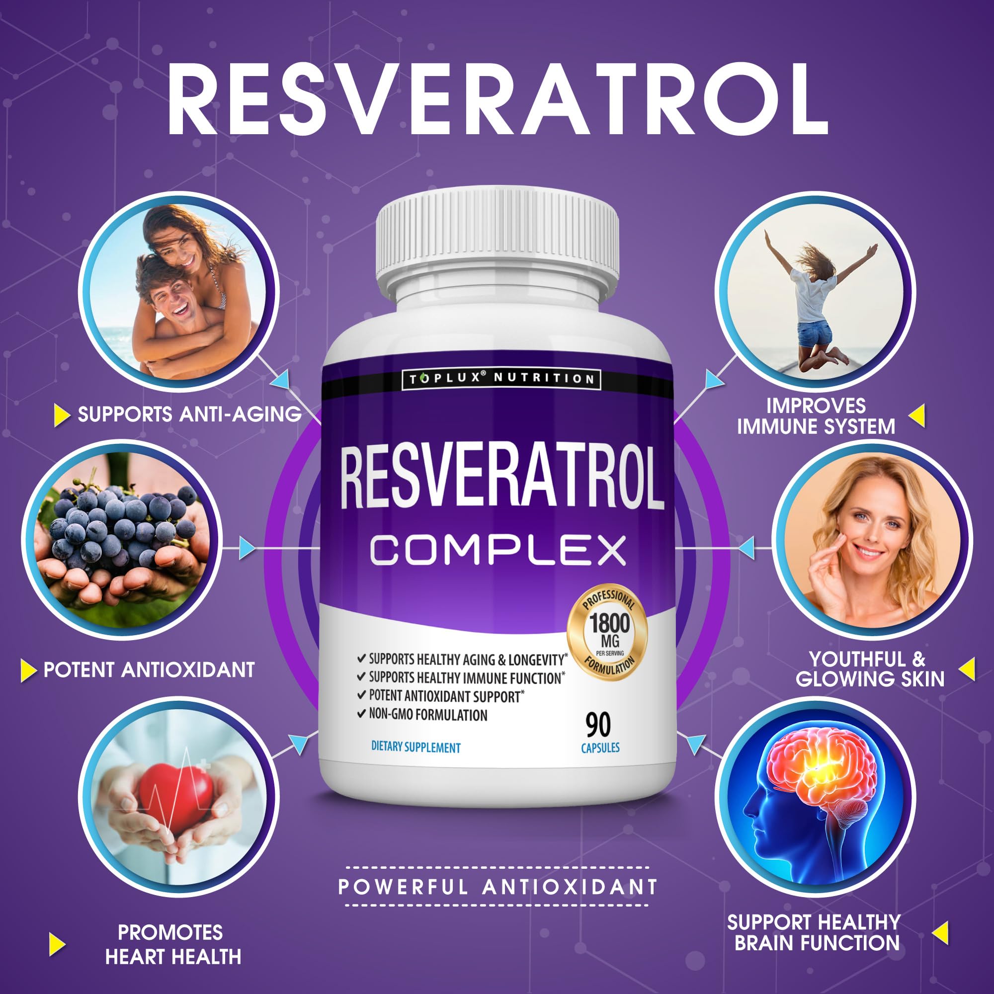 Toplux Resveratrol bottle pour demonstrating easy daily supplementation
