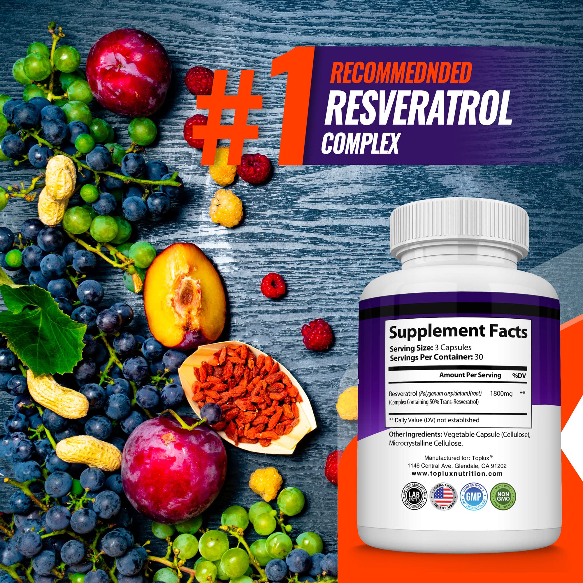 Toplux Resveratrol packaging emphasizes immune support and everyday wellness