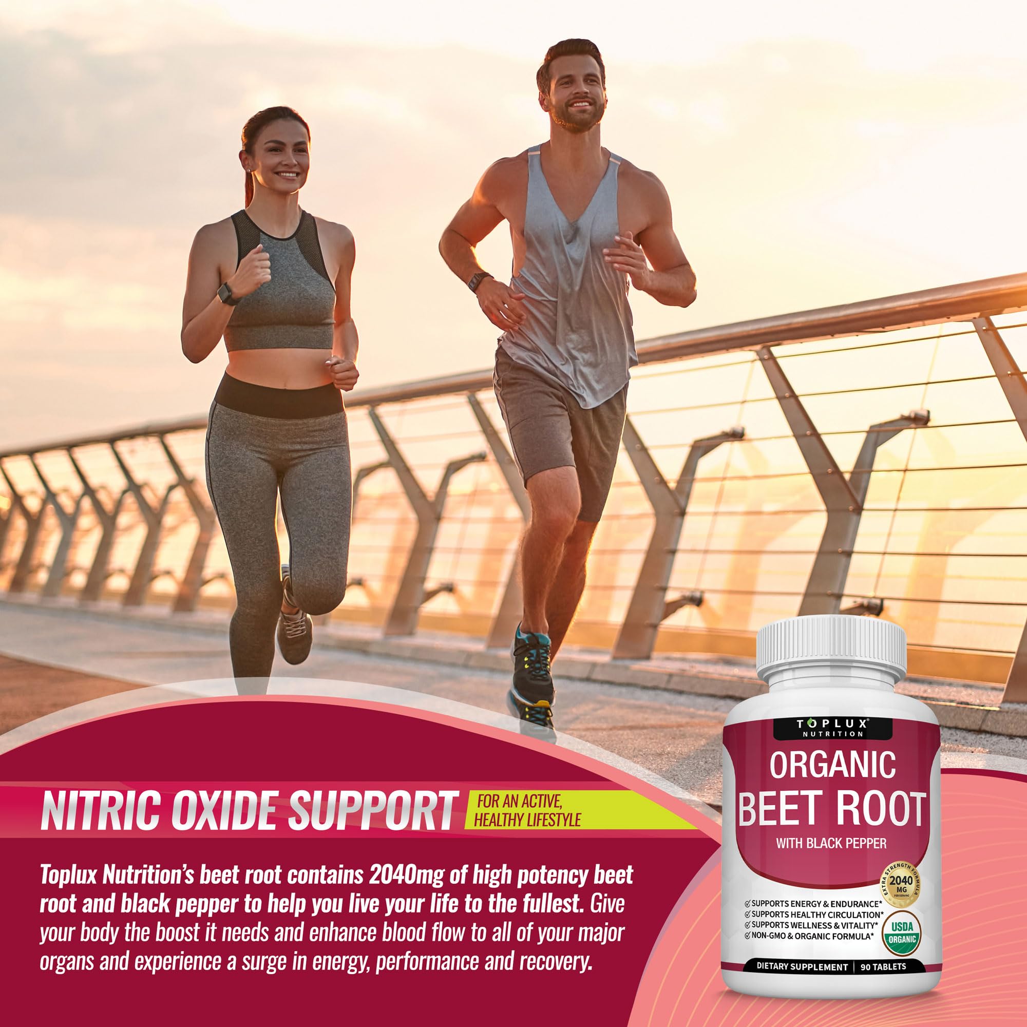Toplux beet root tablets being dispensed for convenient daily use.