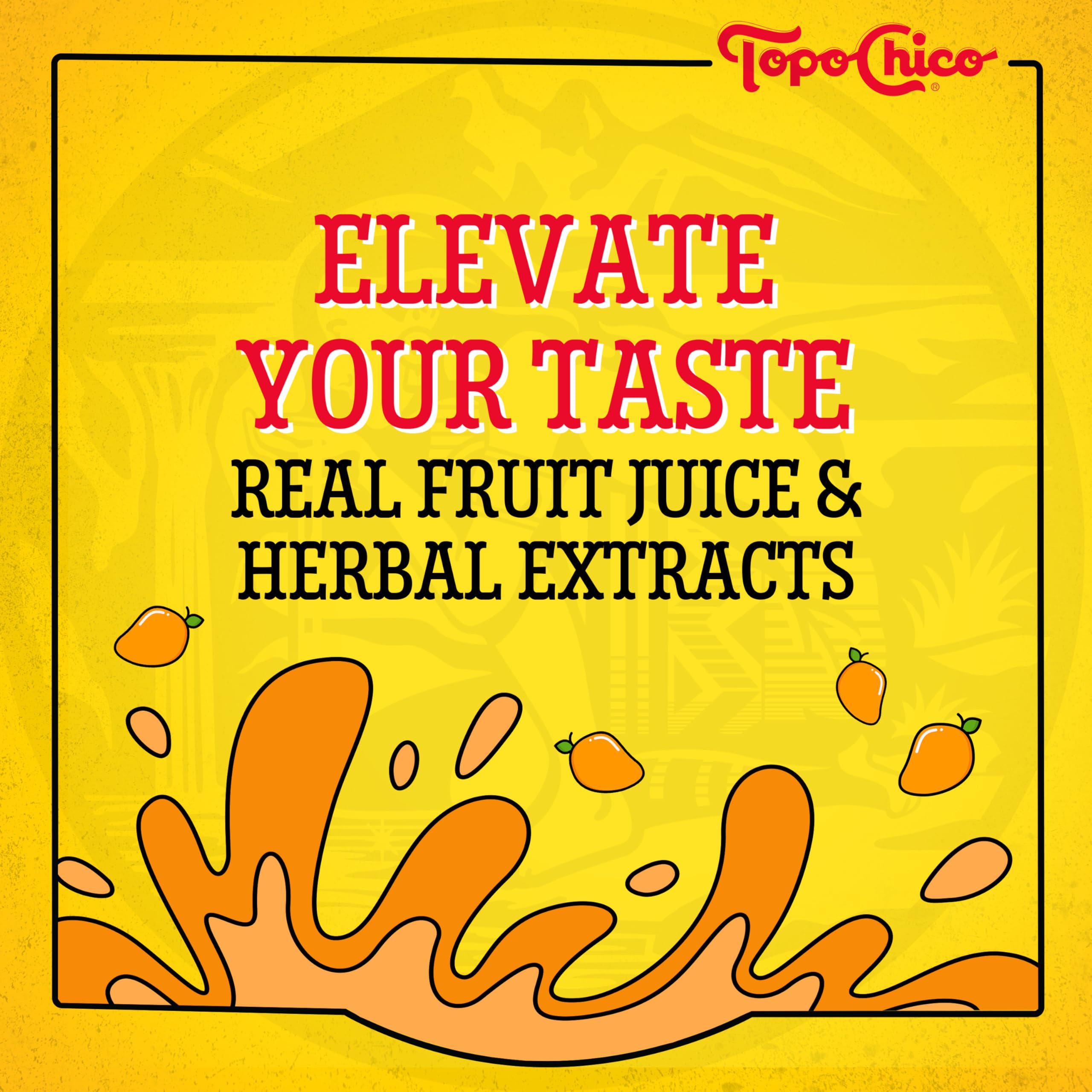 Topo Chico Flavors Tropical Mango bubbles closeup, mineral effervescence