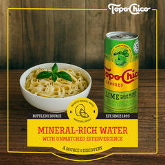 Topo Chico Lime with Mint can beside mint leaf.