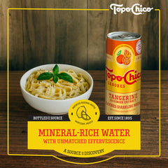 Label close-up on Topo Chico Sabores Tangerine Ginger can showing ingredients