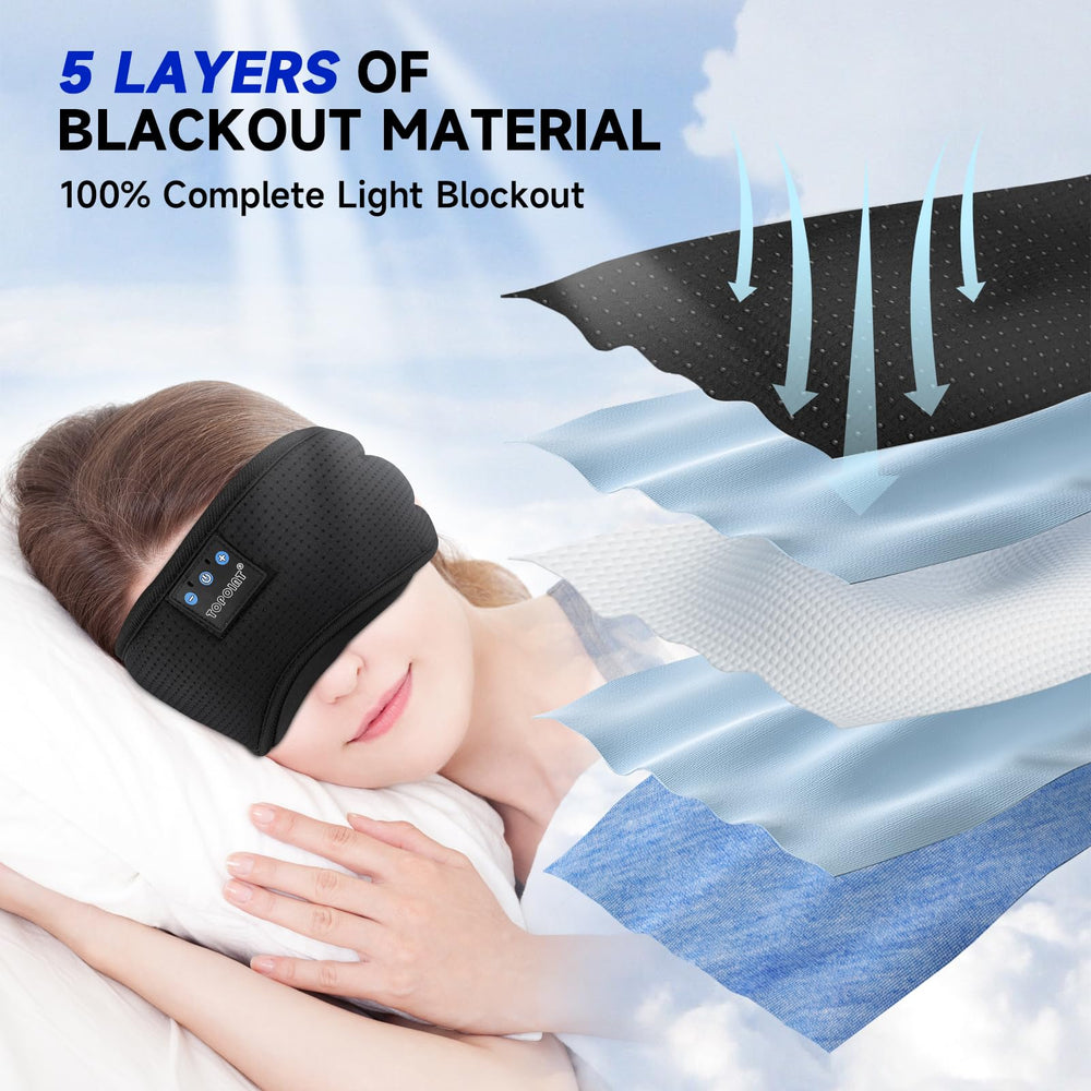 TOPOINT Sleep Mask Headphones with five-layer light blocking for deep, undisturbed sleep