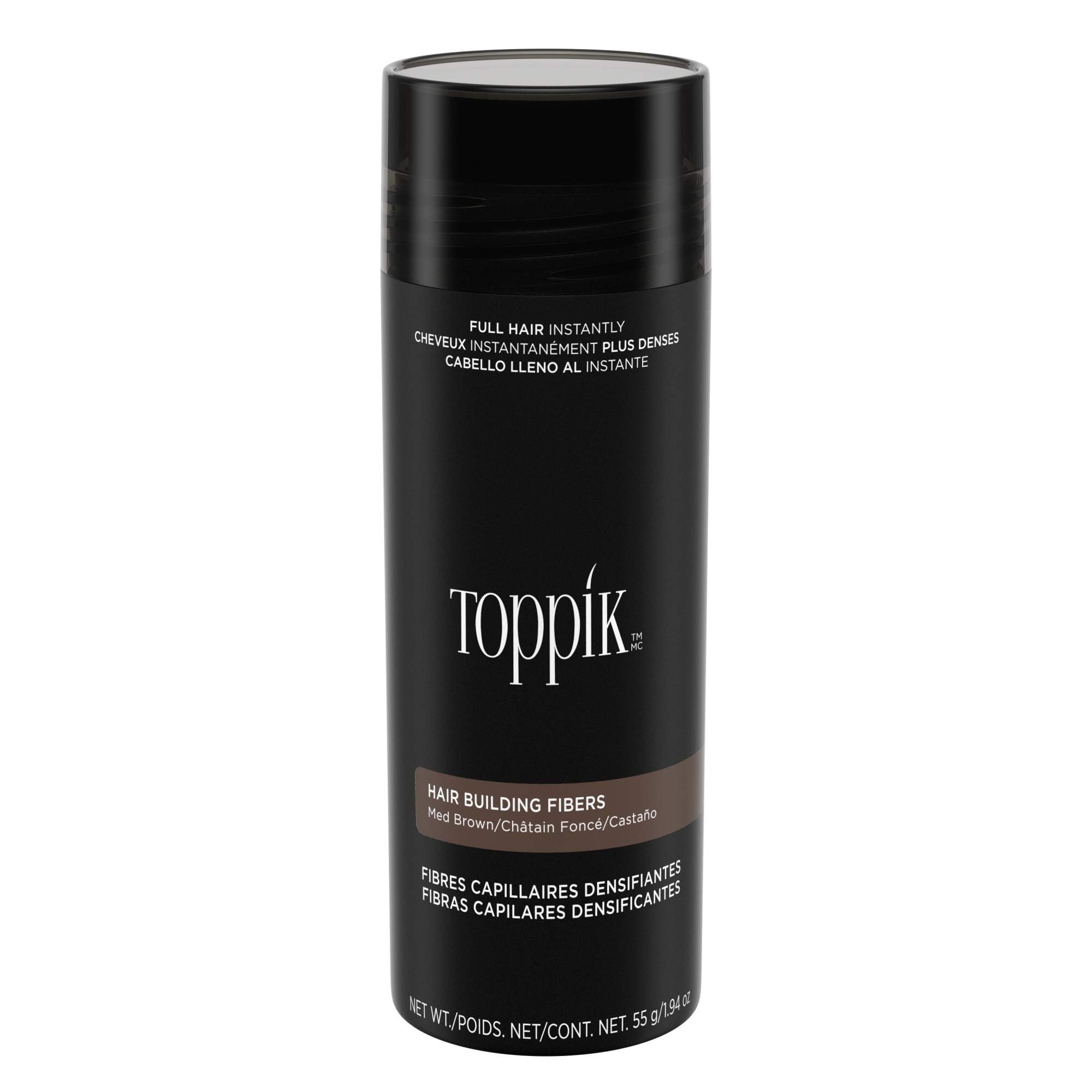 Toppik Hair Fibers medium brown 55g packaging blends with natural hair for thicker look