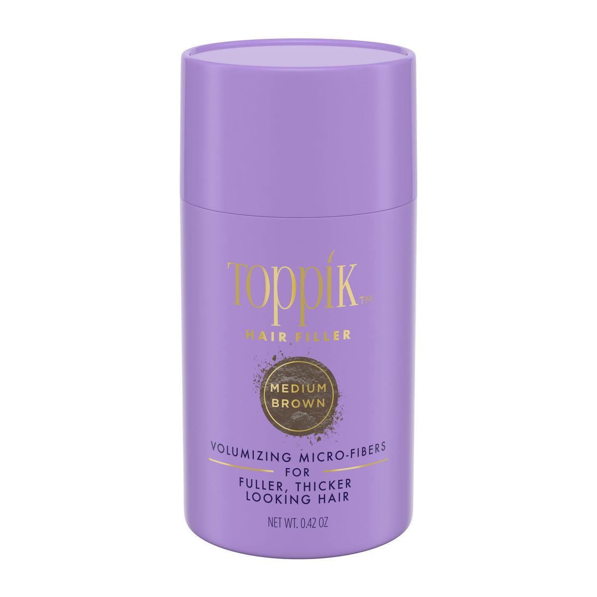 Toppik Hair Filler Medium Brown bottle applied at the hairline for natural fullness