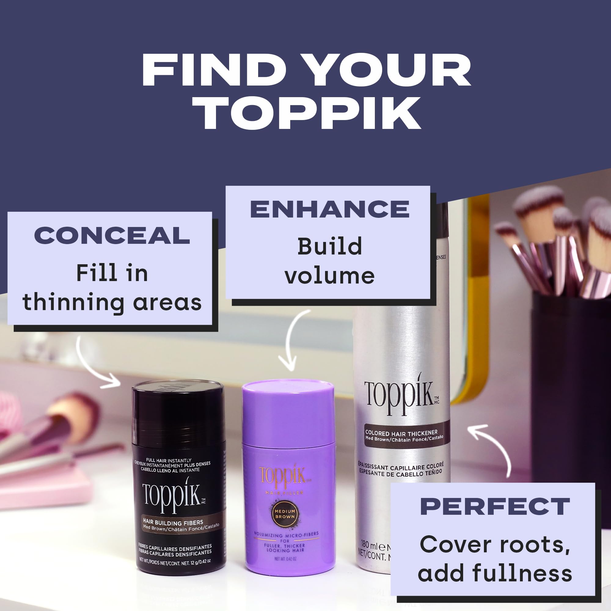 TOPPIK shade-matching pigments in light brown blend with hair.