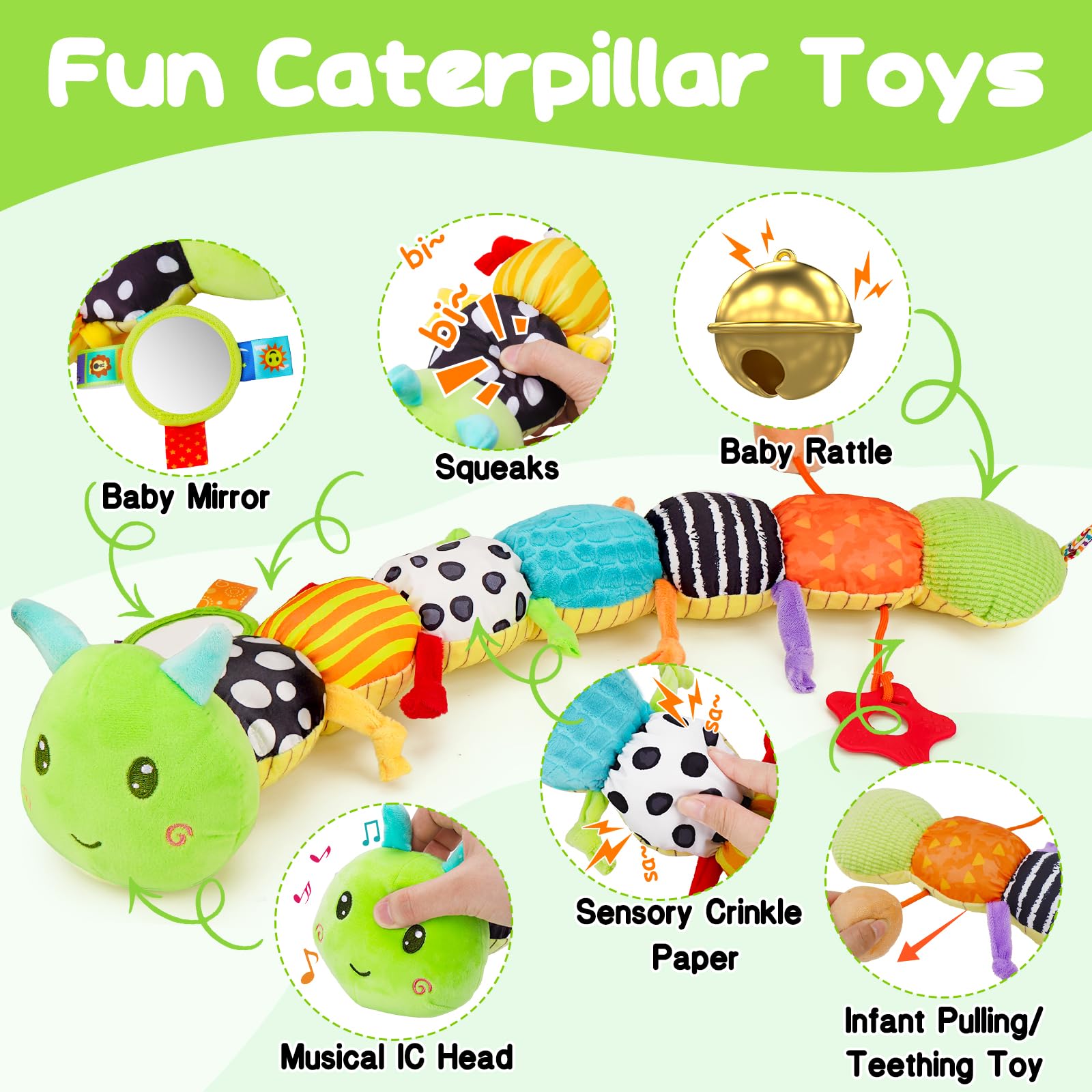 Topsochir caterpillar mirror helps with visual tracking and engagement.