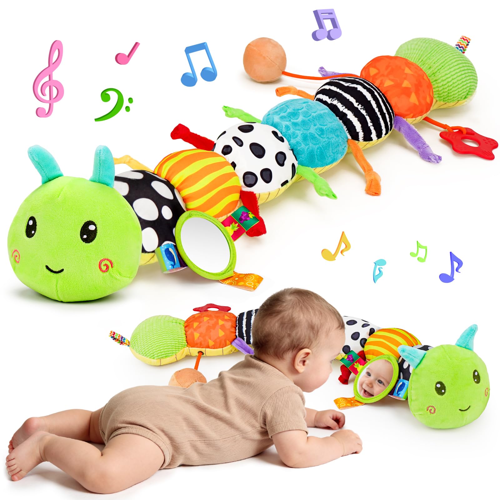 Topsochir baby sensory caterpillar plush with soft textures for tactile exploration.
