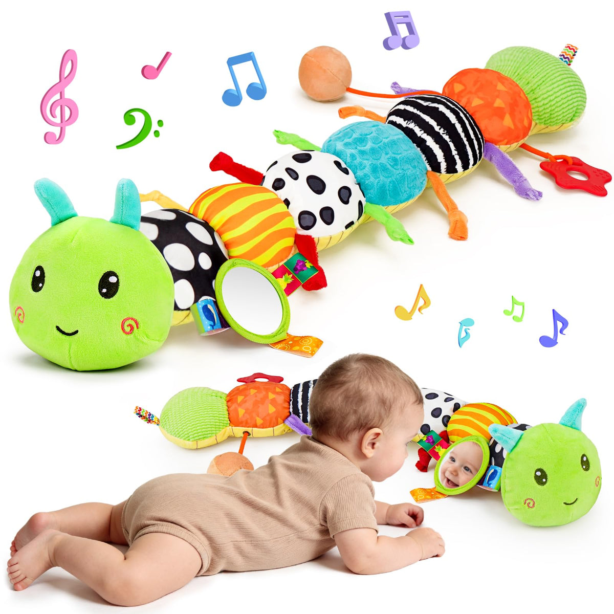 Topsochir baby sensory caterpillar plush with soft textures for tactile exploration.