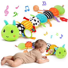 Topsochir baby sensory caterpillar plush with soft textures for tactile exploration.