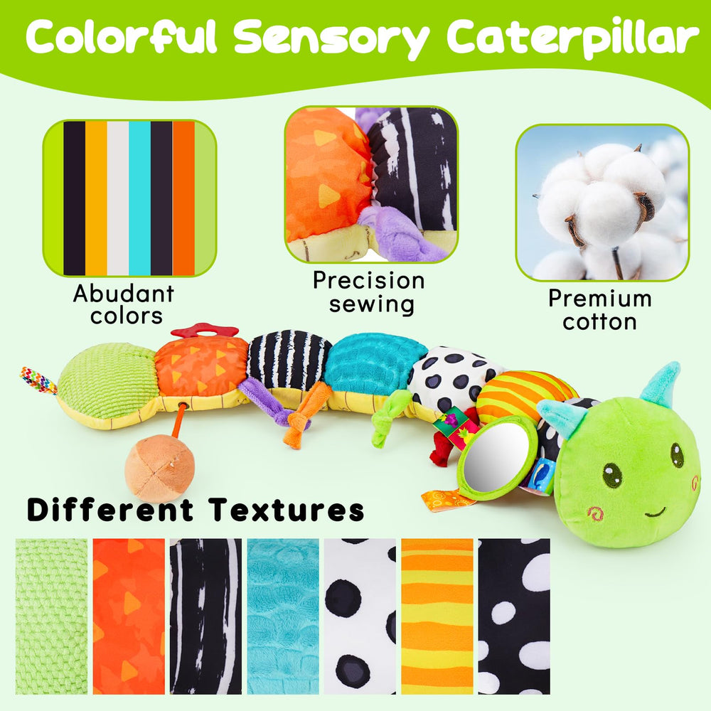 Topsochir caterpillar built-in rattle and music button for soothing play.