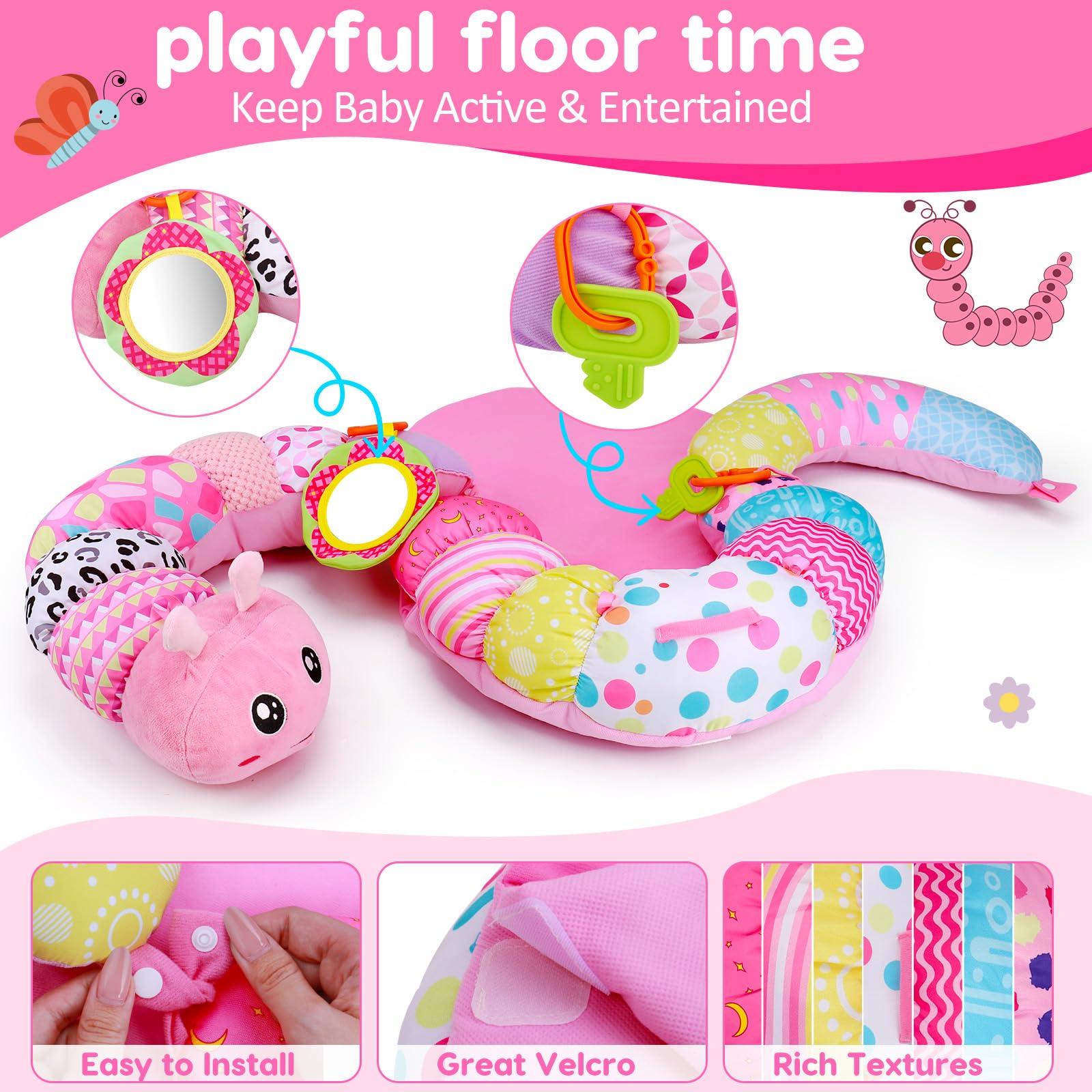 Topsochir caterpillar seated pillow in pink helps baby sit up comfortably