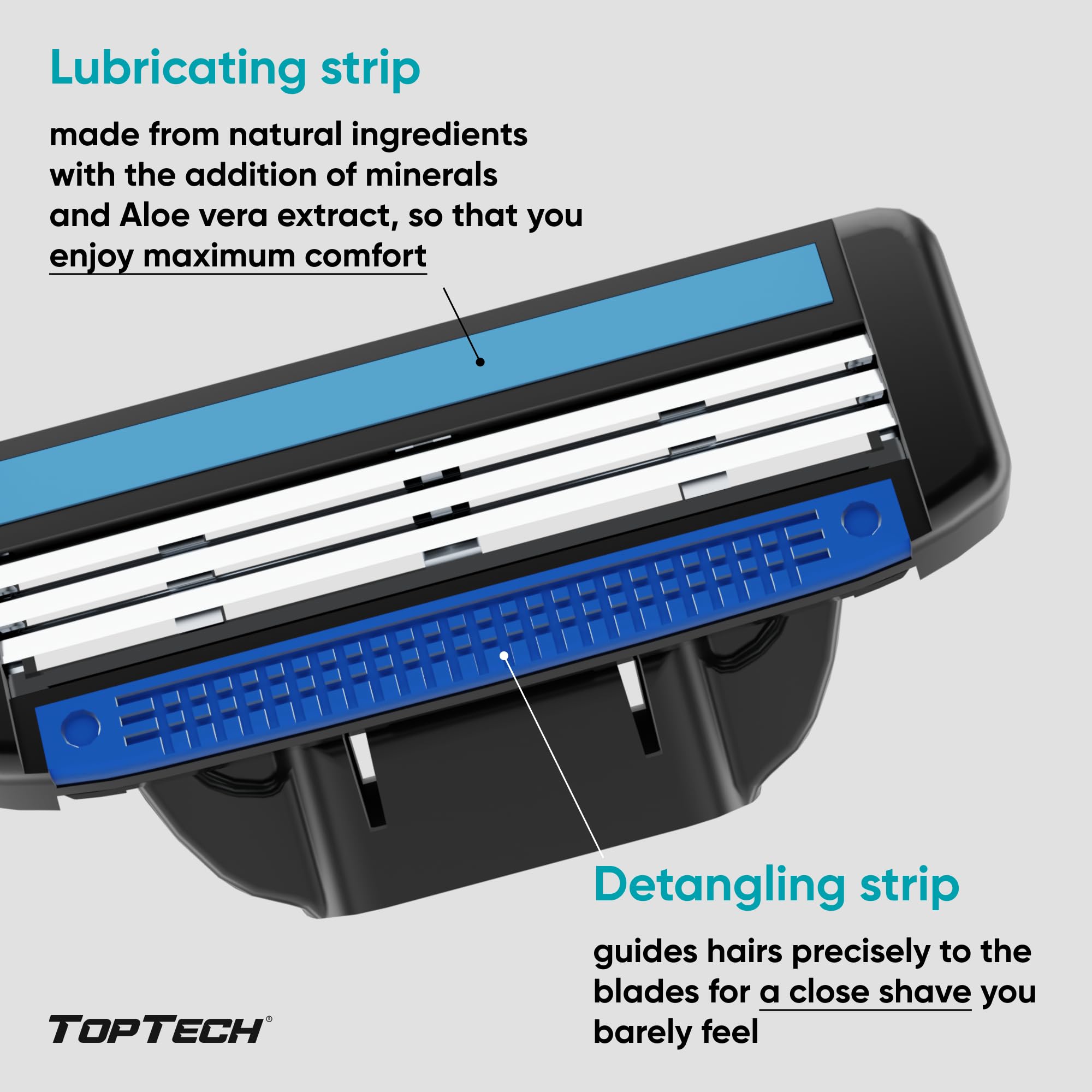 Toptech Razor 3 Easy Glide cartridge for quick rinsing and easy cleanup.
