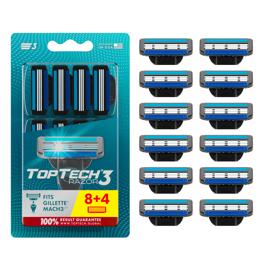 Toptech Razor 3 replaceable cartridges offer a precise, clean shave for daily grooming.
