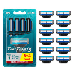 Toptech Razor 3 replaceable cartridges offer a precise, clean shave for daily grooming.
