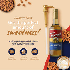 Torani Amaretto drizzle over a dessert for added almond flavor.