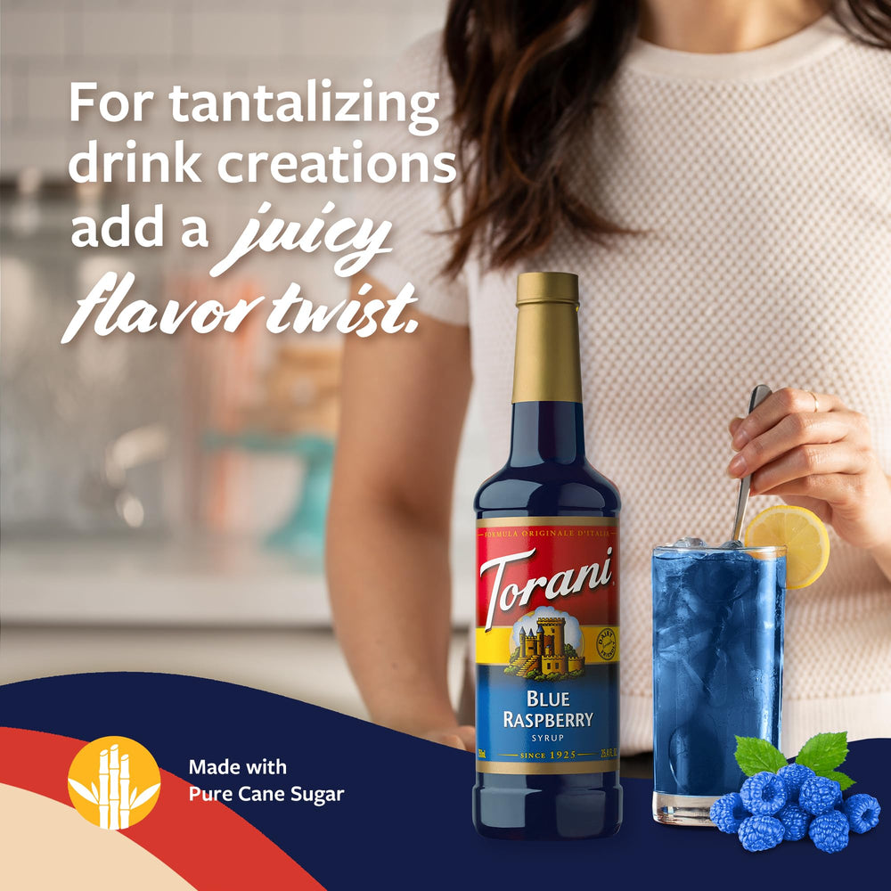 Soda glass showcasing vivid blue color and flavorful twist.