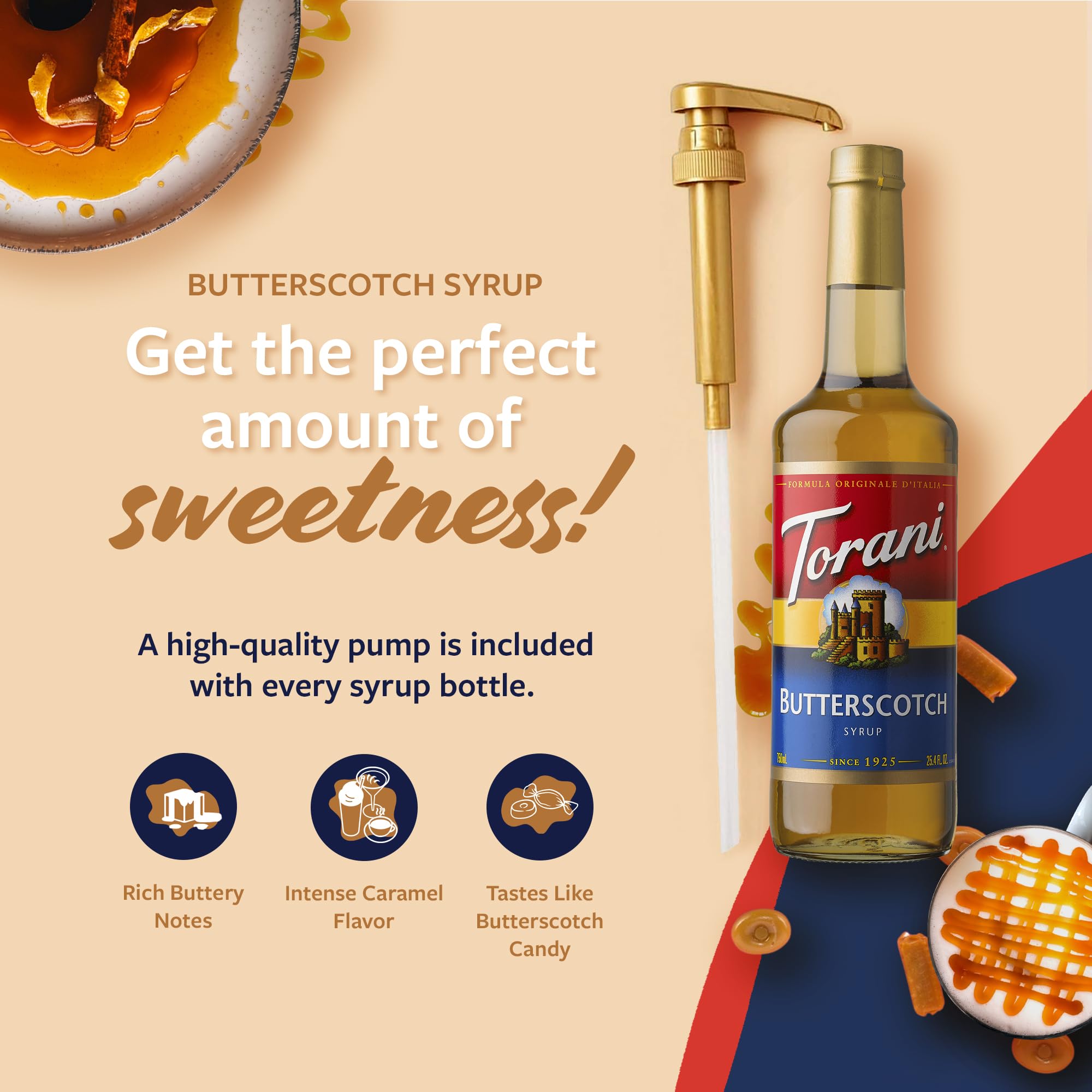 Torani Butterscotch Syrup swirled into desserts for depth and aroma.