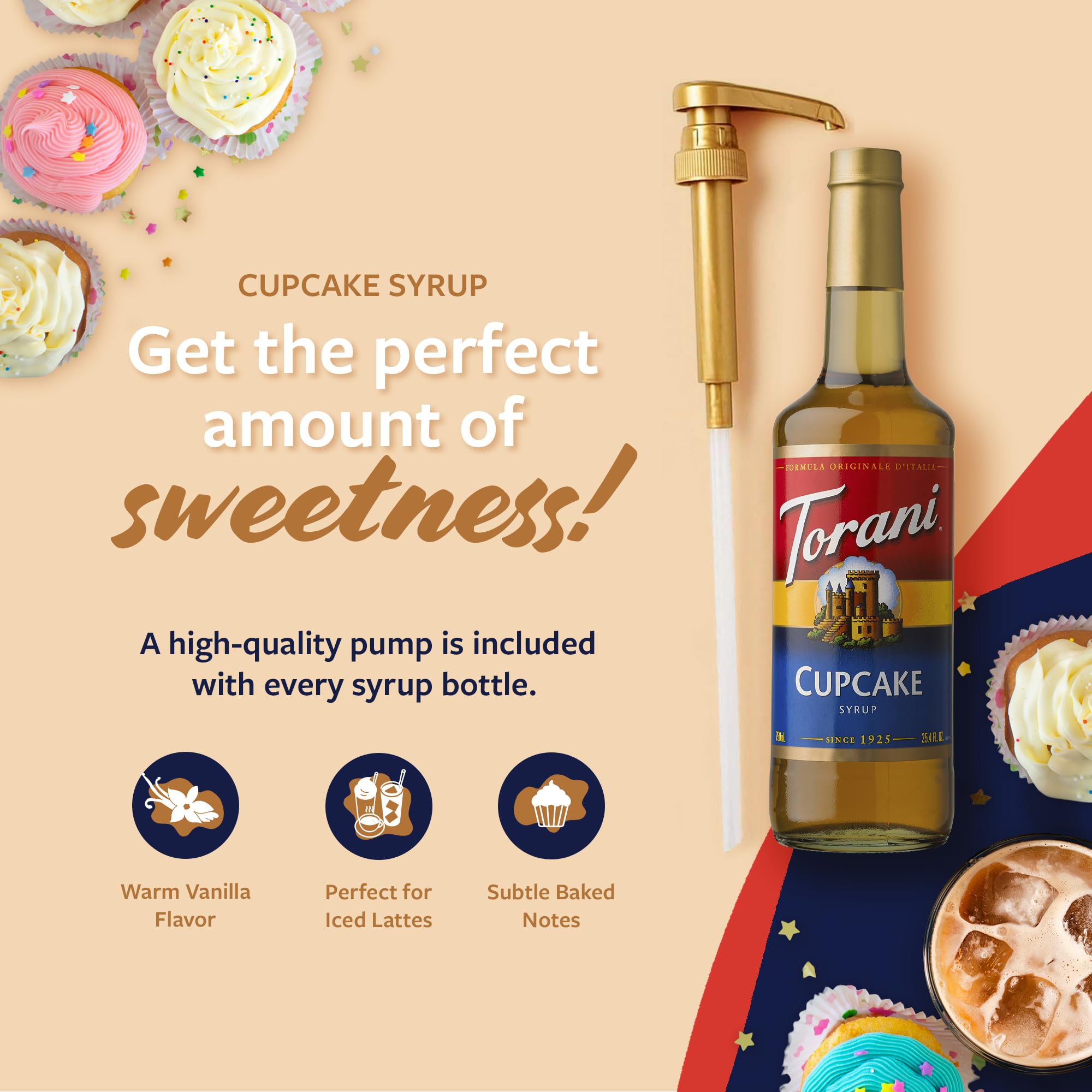 Dessert drizzle with Torani Cupcake Syrup for a cupcake-inspired finish
