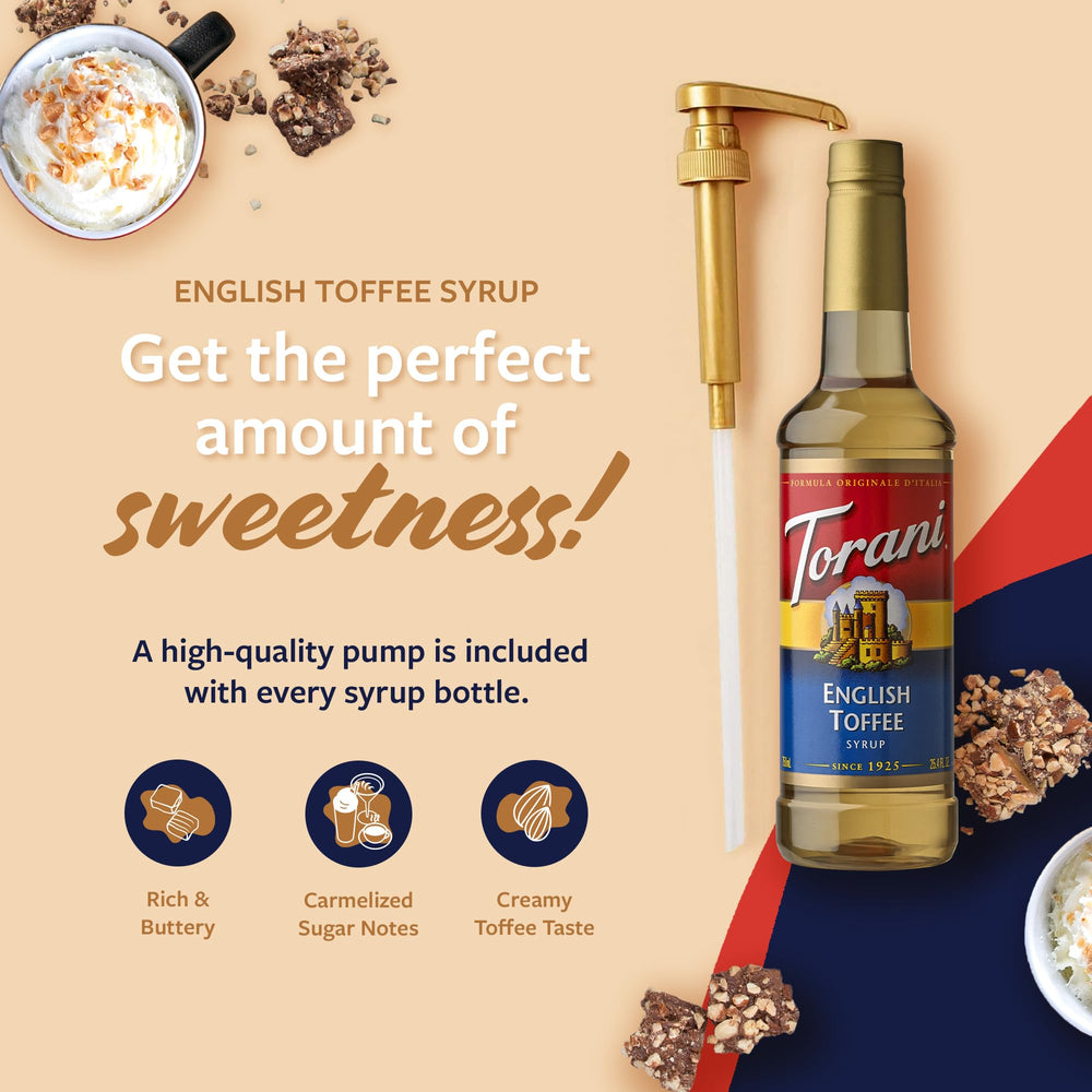 Torani English Toffee Syrup espresso shot flavor for cozy mornings.