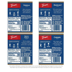 Torani French Vanilla syrup bottle front for rich vanilla lattes and mochas.