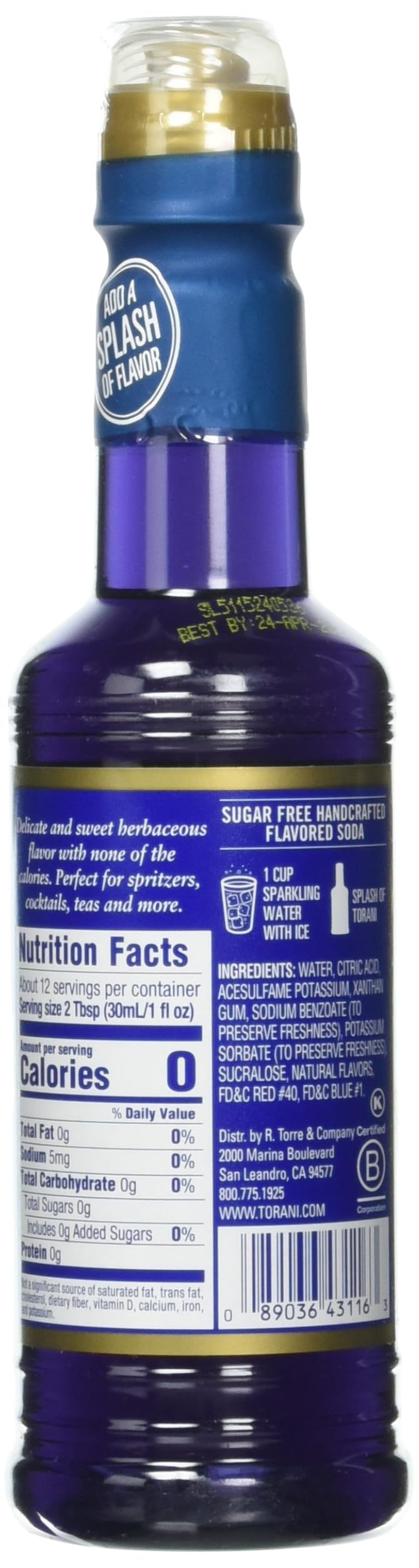 Torani Lavender Syrup pack shown for home bar use