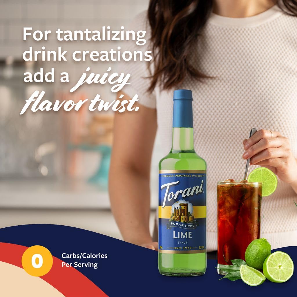 Torani Sugar Free Lime Syrup in tea or soda for bright notes