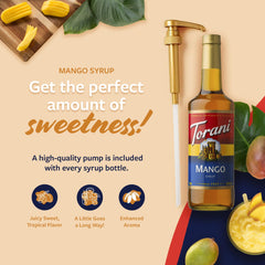 Torani Mango Syrup being poured for iced tea and cocktails.