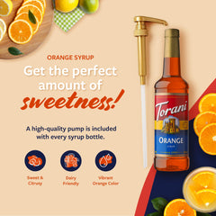 Close-up of pump-dispensed Torani Orange Syrup for precise sweetness