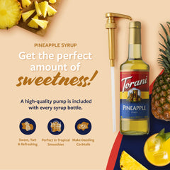 Torani Pineapple Syrup pour-spout closeup, showcasing easy controlled sweetness.
