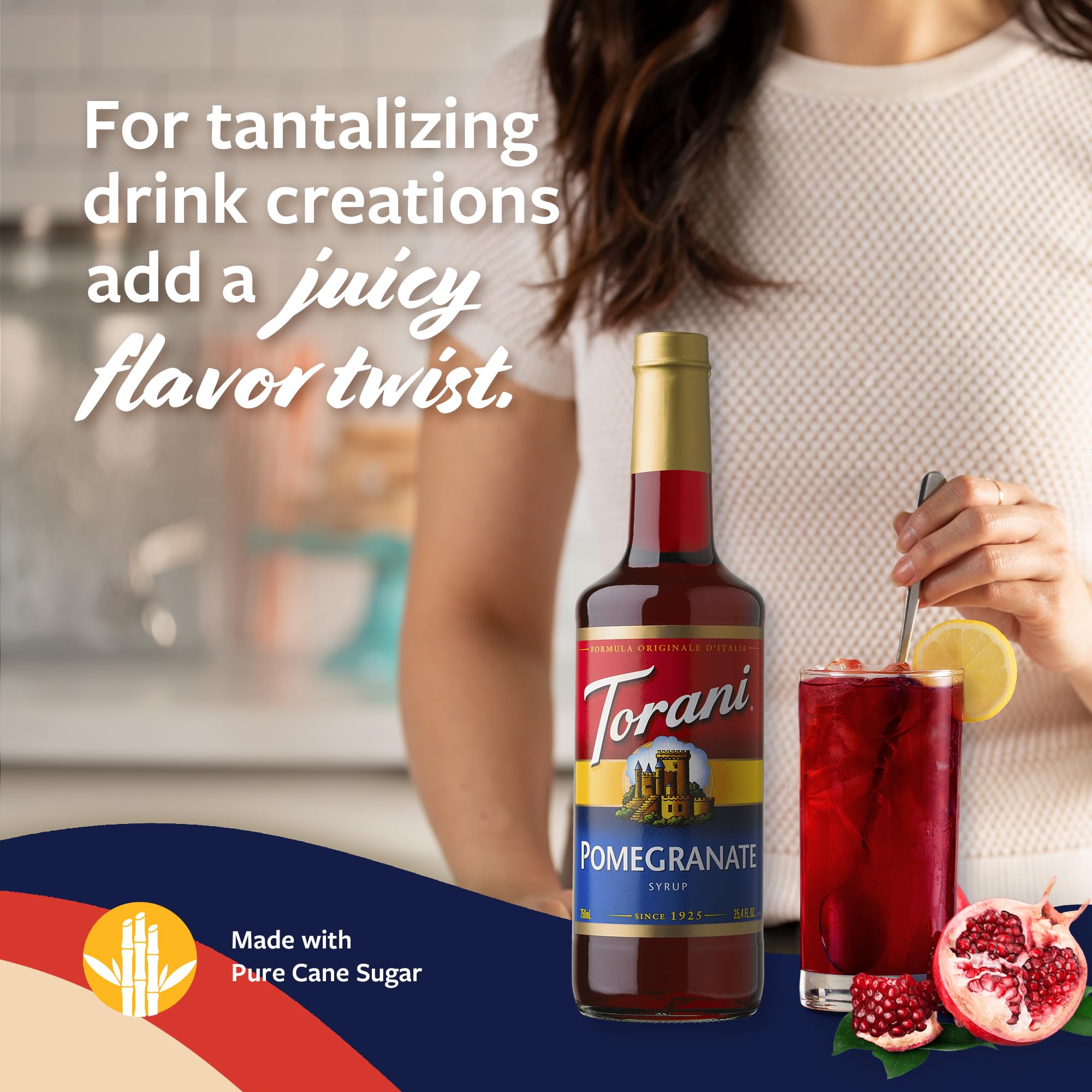 Torani Pomegranate Syrup used to craft cocktails and mocktails.