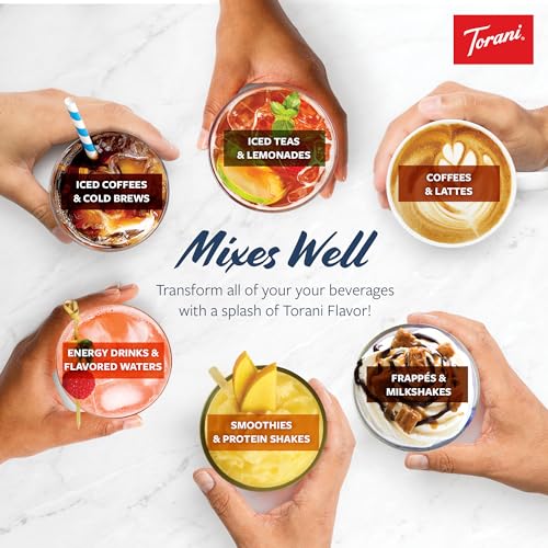 Torani Puremade Caramel Sauce pack-of-4 display emphasizes value and convenience