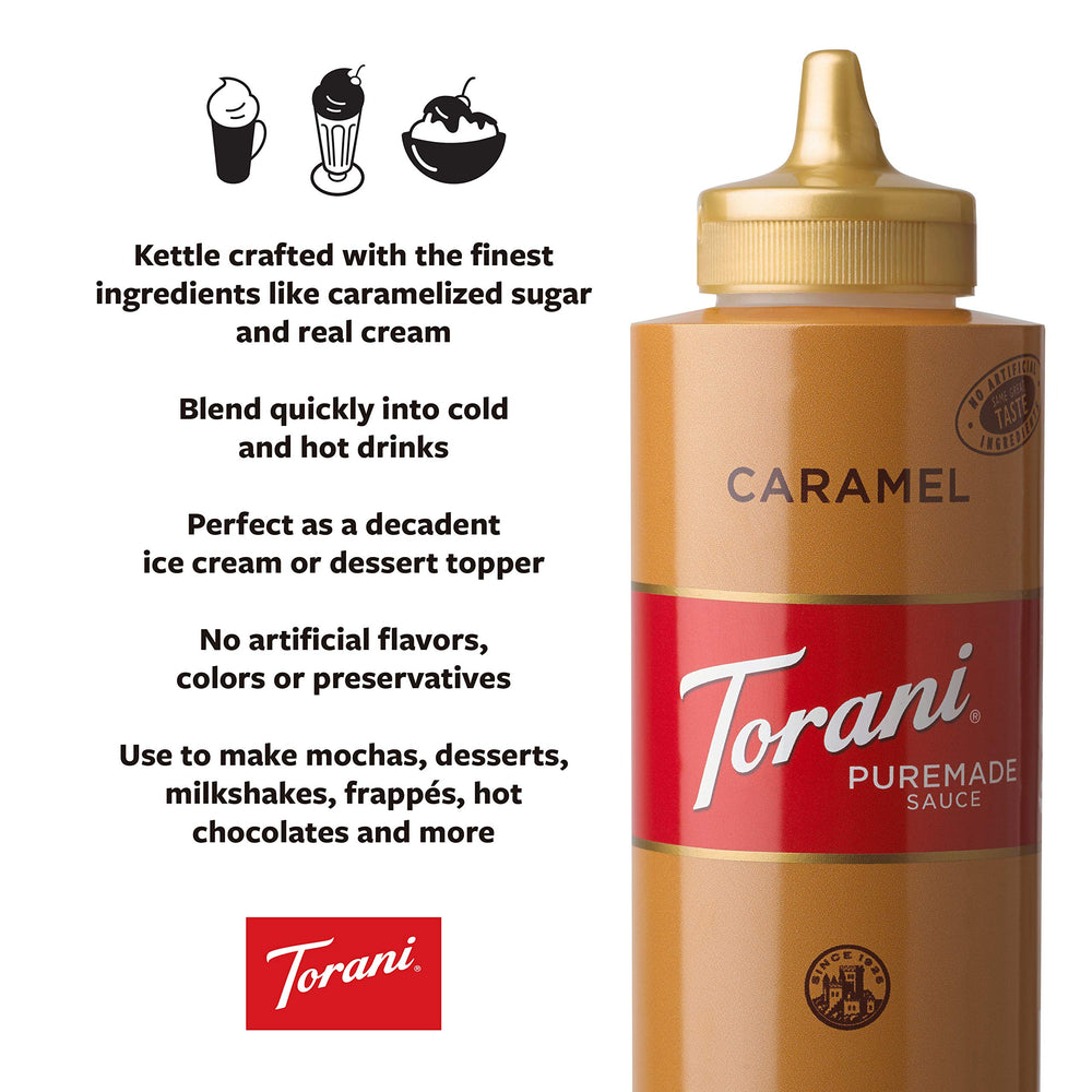 Torani Puremade Caramel Sauce texture swirl implies rich buttery aroma