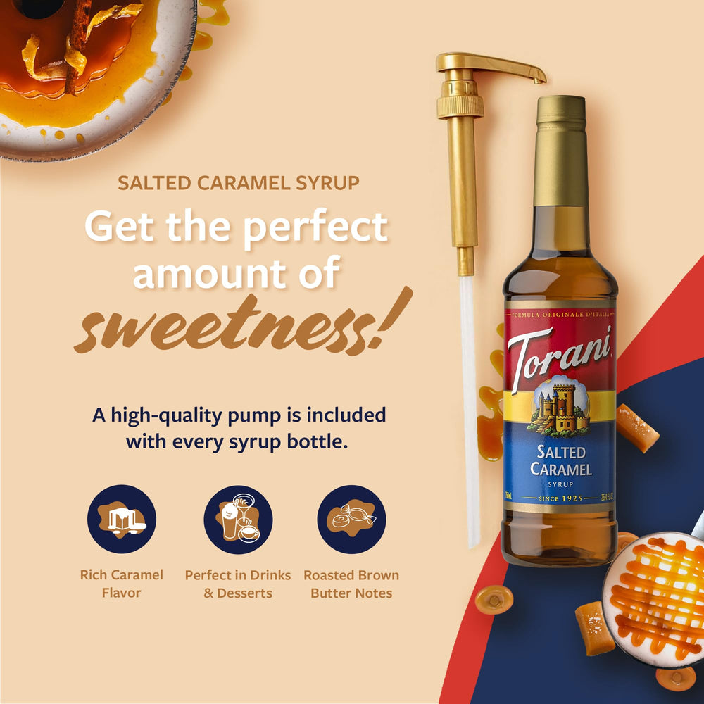 Pouring Torani Syrup showing precise pump-dispense for sweetness