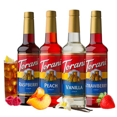 Torani Soda Shop Variety Pack Peach bottle adds sunny fruit flavor to drinks