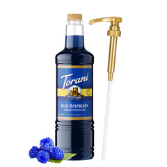 Torani sugar-free blue raspberry syrup bottle pump for mess-free café-style pours
