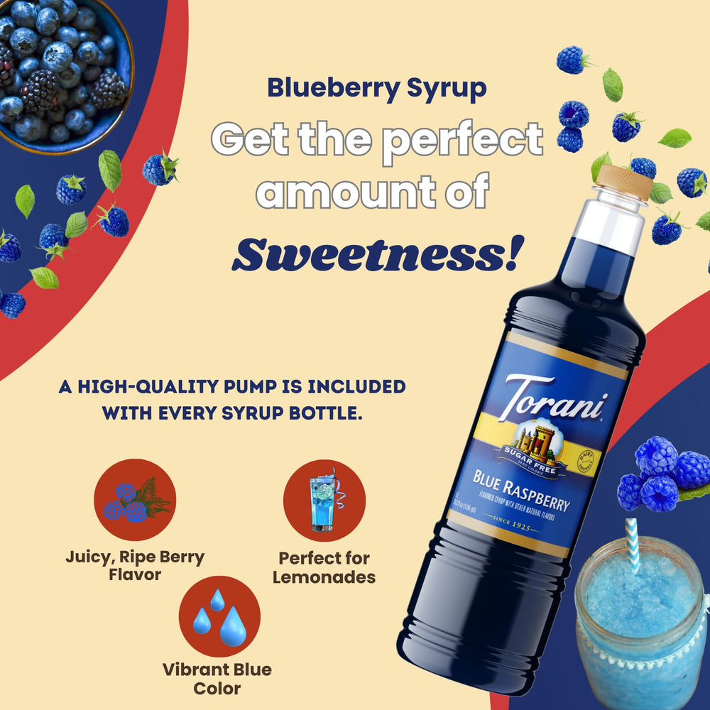 Torani sugar-free blue raspberry syrup dessert-creation topping ideas