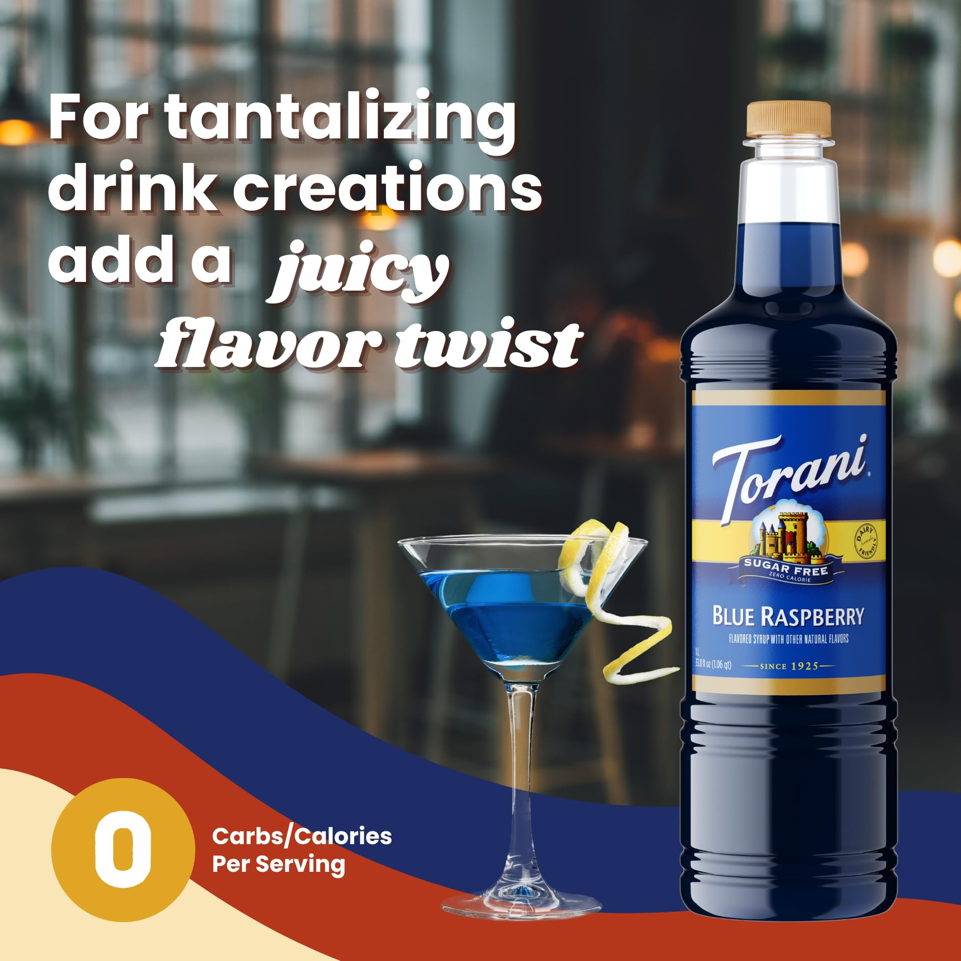 Torani sugar-free blue raspberry syrup snow cone with bright blue hue