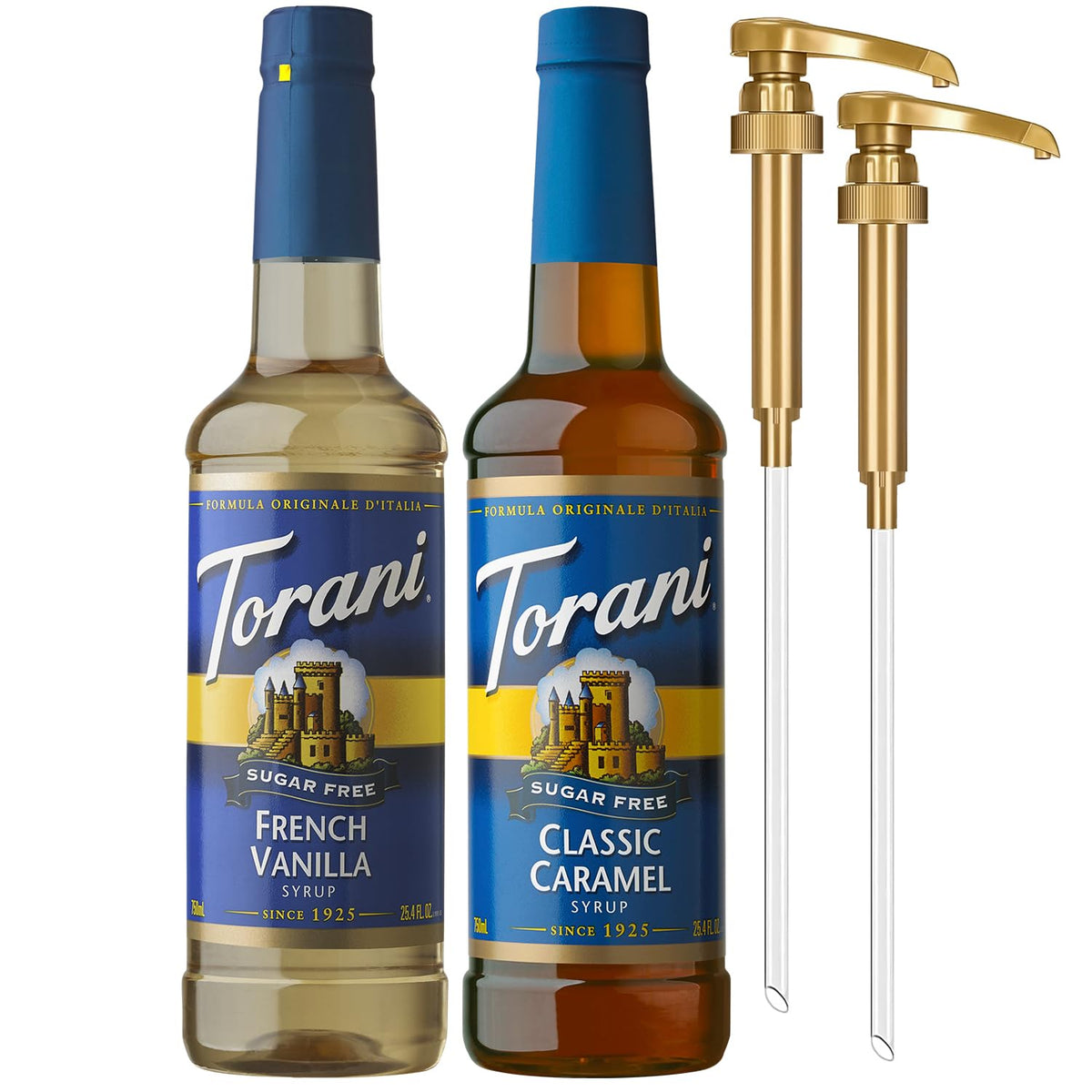 Torani Sugar Free Classic Caramel syrup bottle ready for coffee flavoring