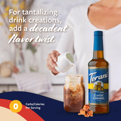 Cold brew with Torani Sugar-Free Classic Caramel Syrup drizzle