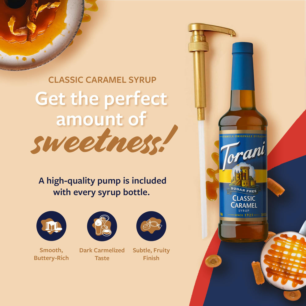 Latte with Torani Sugar-Free Classic Caramel Syrup caramel swirl on top