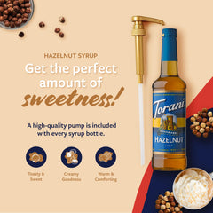 Torani sugar-free hazelnut syrup in coffee, enhanced aroma and taste.