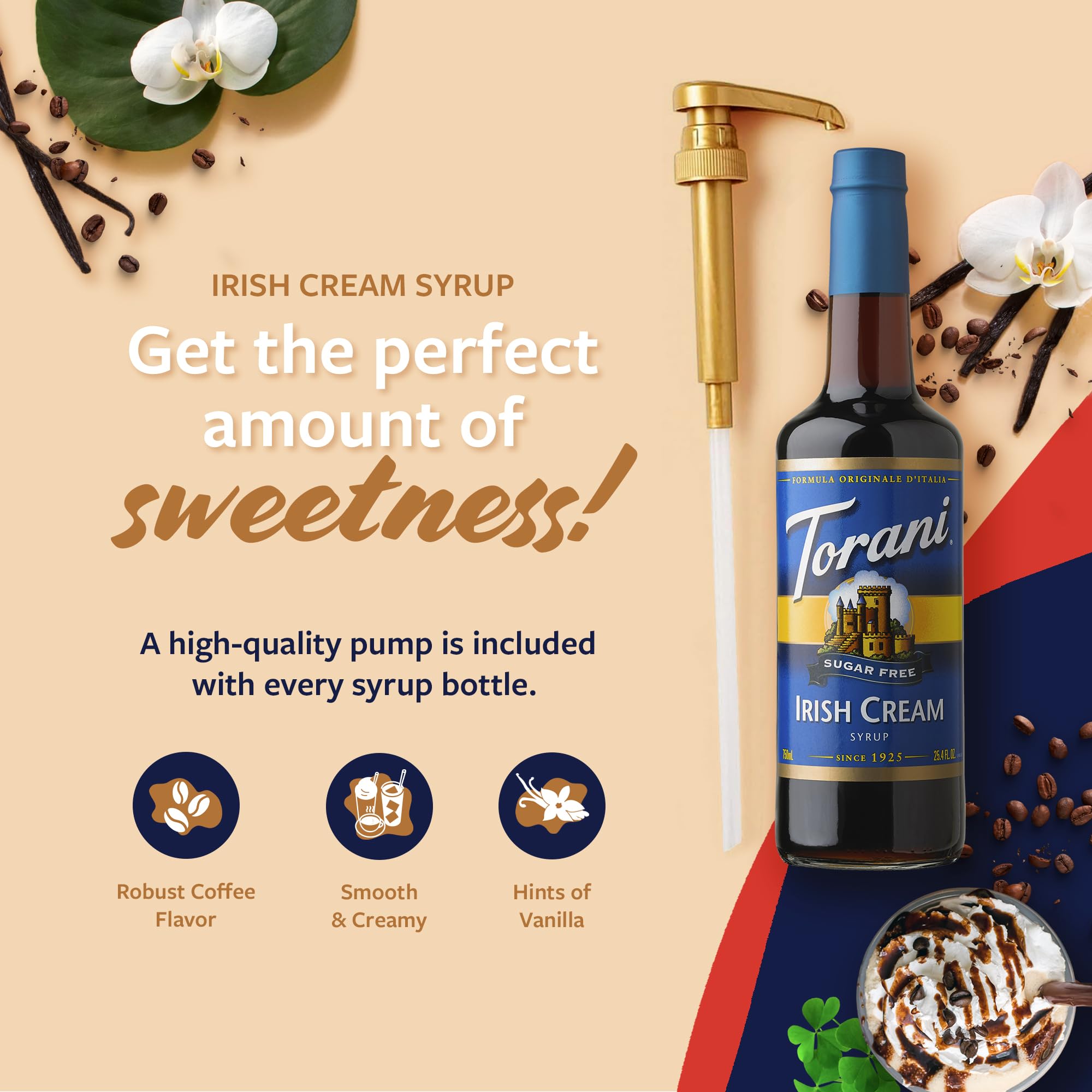 Latte prepared with Torani Sugar Free Irish Cream syrup showing creamy aroma